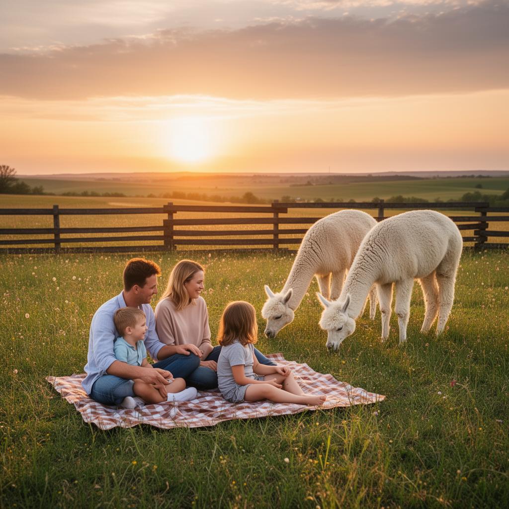 Porodični piknik pored alpaka