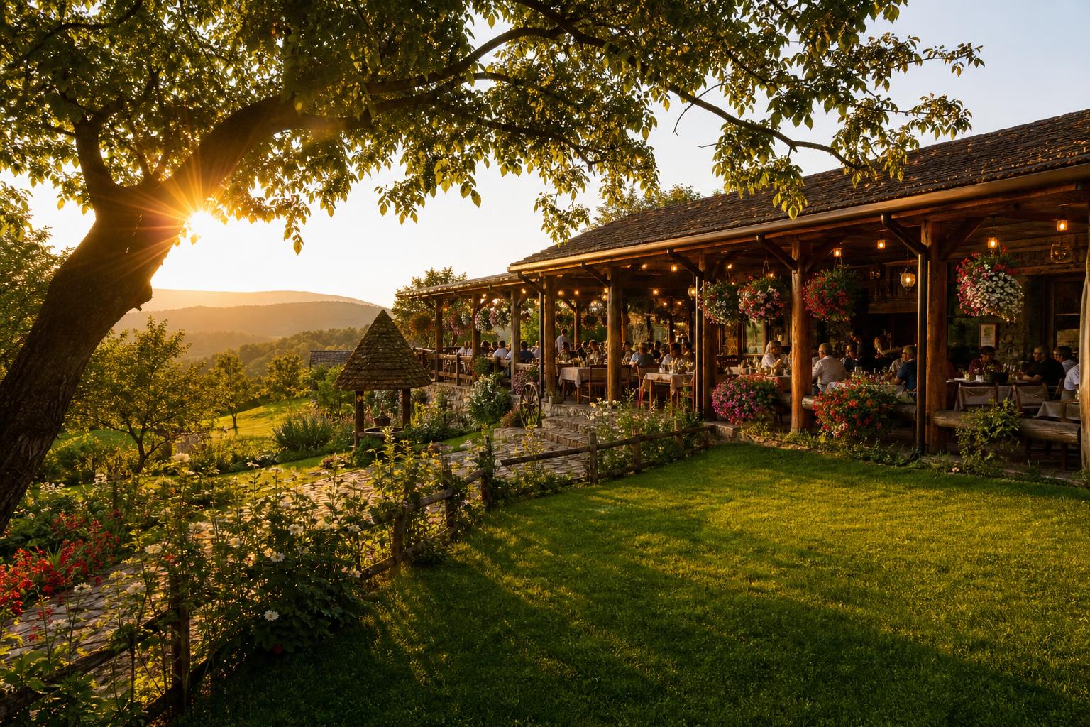 Etno selo Tiganjica - terasa restorana u prirodi